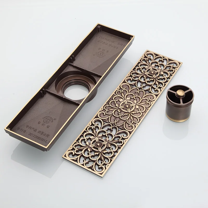 Античная латунь 8x28 см ванная комната Линейный душ Трап провода Фильтр отходов