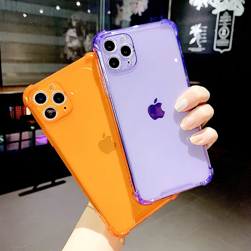 

Fluorescent Color Bumper Phone Case For iPhone 12 11 Pro Max X XR XS Max 7 8 Plus Mini Transparent Soft Silicone Back Cover