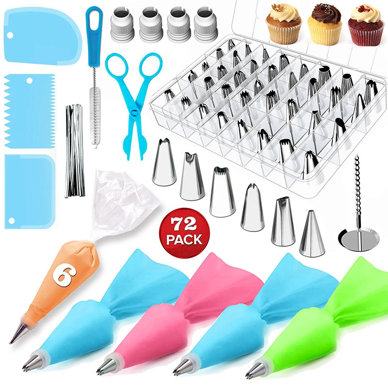 

72 Pcs Cake Decorating Kit DIY Icing Piping Tips Baking Supplies Cupcakes Flower Nails Pastry Bags Decoration Tools Set