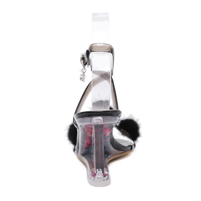 Женская прозрачная обувь Phoentin модель 2020 года с меховым помпоном и перекрестными