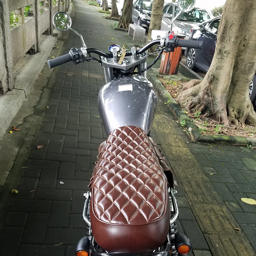 Asiento de sillín Vintage para motocicleta, asiento de asiento plano, color marrón