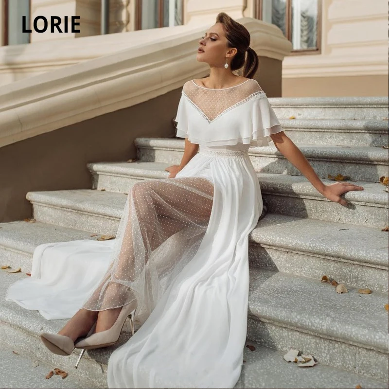 

LORIE Bohemian Wedding Dresses Scoop Cap Sleeves Chiffon Polka Dot Tulle A-Line Summer Wedding Boho Bridal Gown suknia slubna