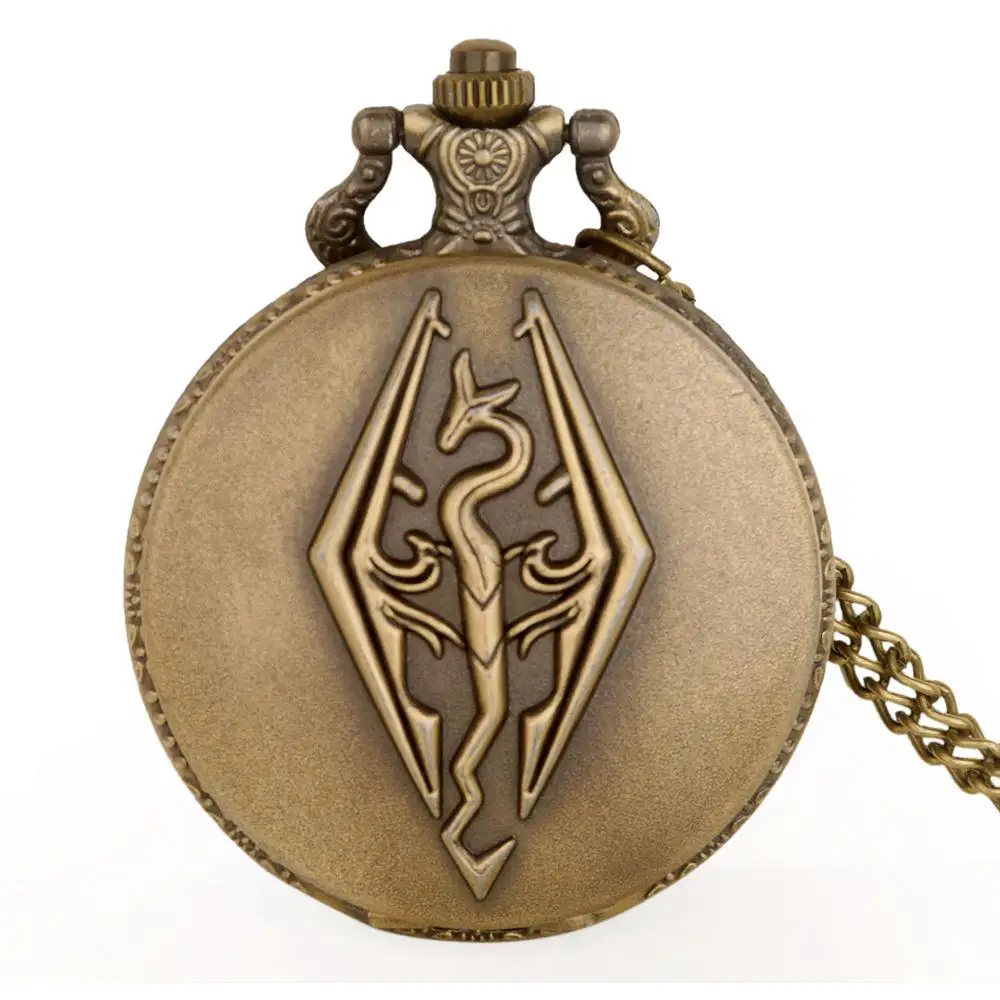 Винтажные кварцевые карманные часы Skyrim в стиле ретро с подвеской-цепочкой