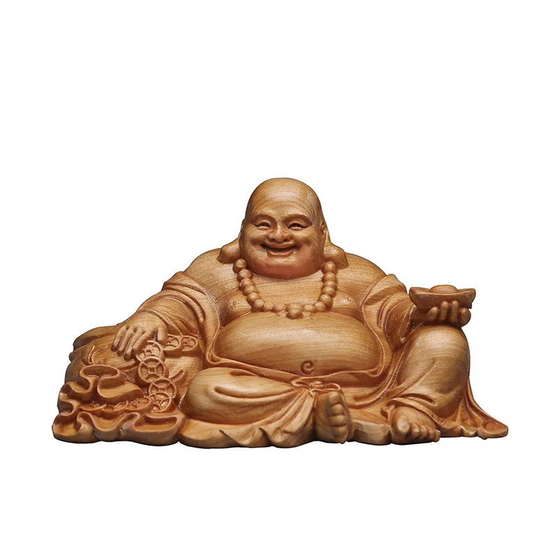 

Boxwood Decoration Yabai Yuanbao Maitreya Woodcarving Ornaments Big Belly Buddha Wenwan Lucky Crafts Ornaments Gifts Statues