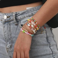 8pcs bohemian multicolor acrylic beads bracelets for women handmade flower heart rope adjustable bracelet sets jewelry