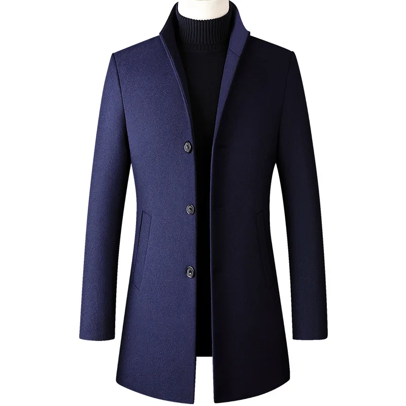 

Осень/зима, новинка, однотонная мужская шерстяная куртка средней длины в британском стиле, мужской облегающий тренчкот, деловое пальто для ...