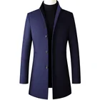 Осеньзима, новинка, однотонная мужская шерстяная куртка средней длины в британском стиле, мужской облегающий тренчкот, деловое пальто для мужчин, искусственная кожа