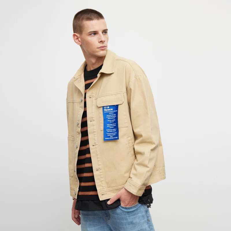 Мужская джинсовая куртка с длинным рукавом MJstyle сезон осень-зима 2021 цвета хаки