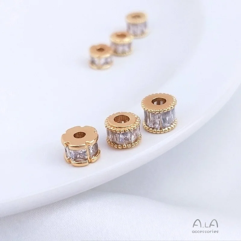 

1Pcs/Set 14K Inlaid Zircon Wheel Beads Spacer Beads Barrel Beads Pendant Handmade DIY Bracelet Clavicle Necklace with Beads