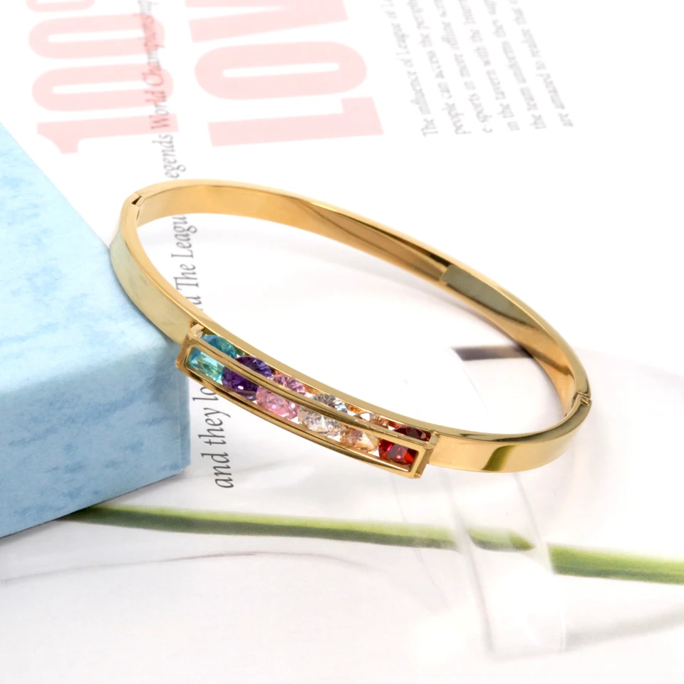 Новый дизайн модные браслеты и из нержавеющей стали с разноцветными кристаллами