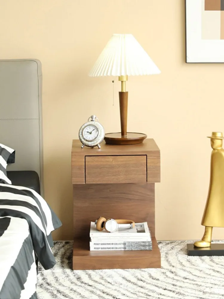 

Light Luxury Walnut Sofa Side Cabinet Simple Side Table Small Coffee Table C-shaped