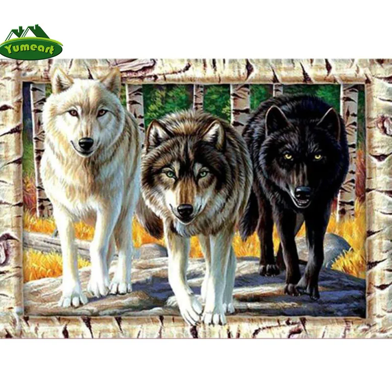 YUMEART алмазная живопись сделай сам узор Белого Волка креативная Вышивка крестиком