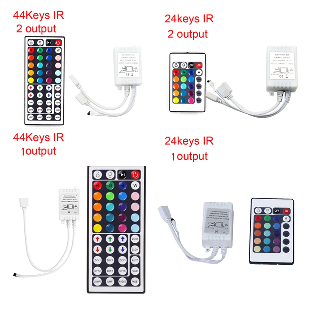 

44 Keys 24 Keys IR Remote RGB Controller Dual Connectors Output DC 12V Dimmer For 2835 5050 3528 RGB LED Strip Light Controller