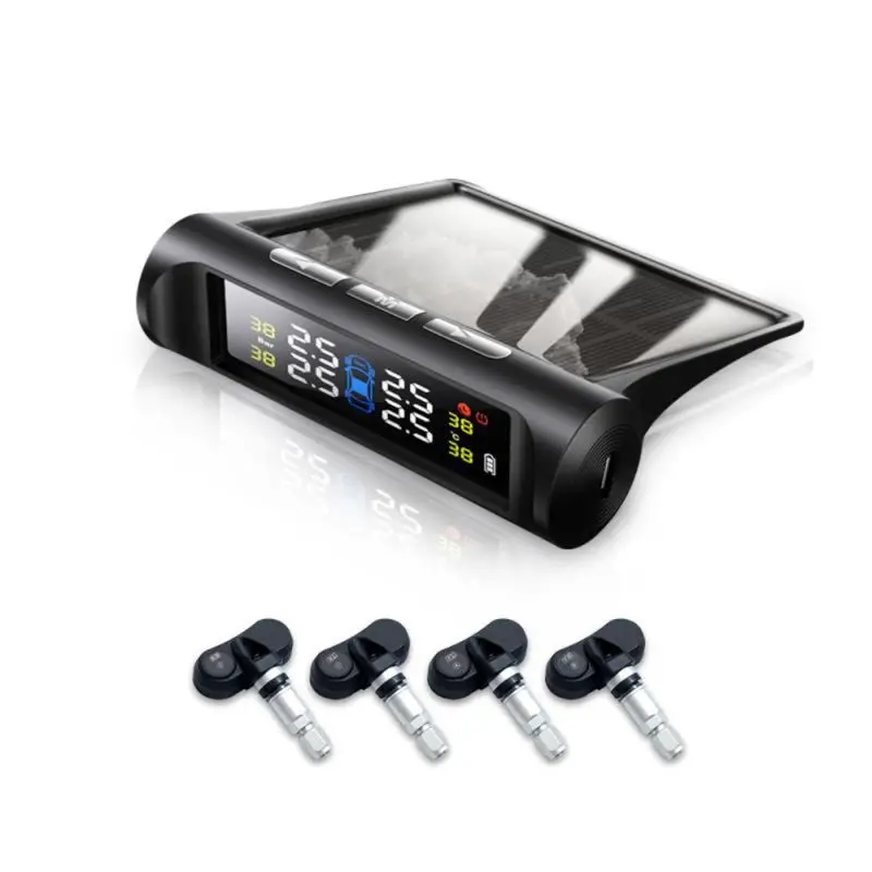 Солнечная Беспроводная TPMS автомобильная система контроля давления в шинах w/4 Внутренний датчик