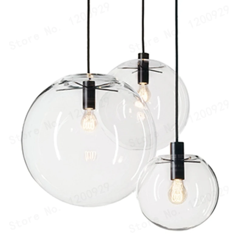 Современный подвесной светильник с 3 шариками из чёрного прозрачного стекла 1