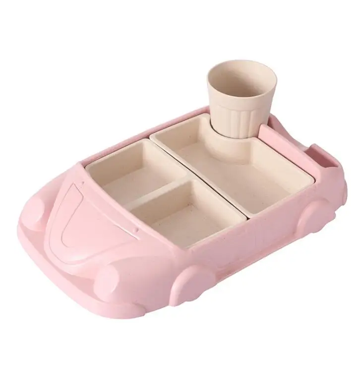Розовый Бамбуковое волокно детская тарелка отдельная Автомобильная посуда комплекты для кормления детей Детская посуда - Цвет: Розовый