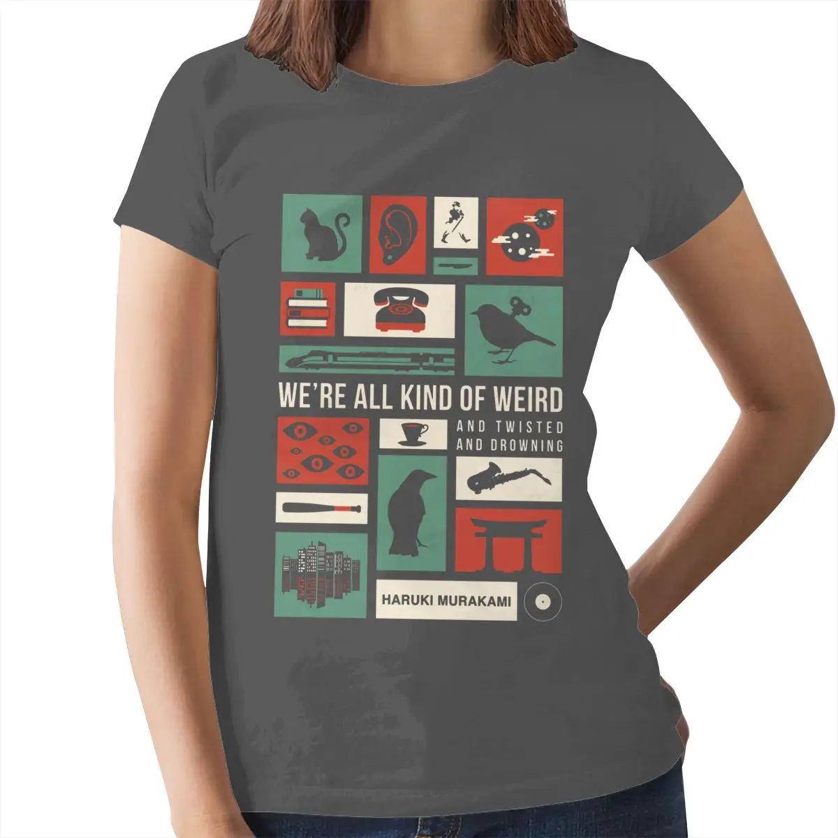 Футболка с японским котом футболка харуки Мураками белая женская из 100 хлопка