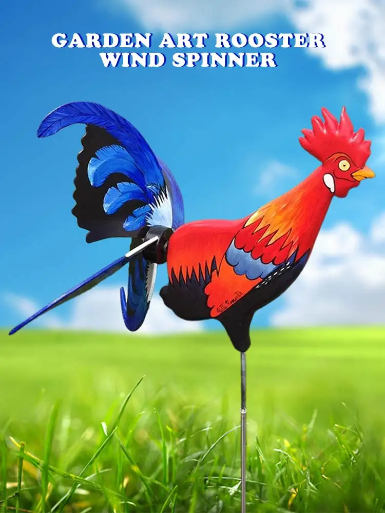 

1pc Windmill Whirligig Iron Rooster Sculpture Wind Spinner Asuka Chicken Pinwheels Statue Outdoor Gardening Lawn Decoration