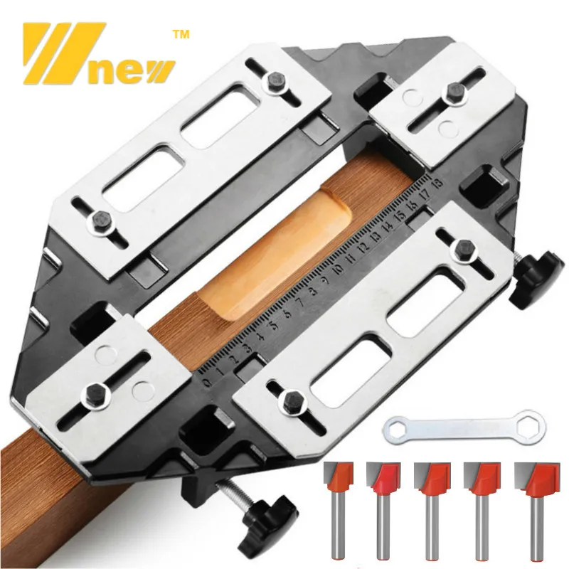 

Woodworking Slotting Locator W/ Router Bit Aluminum Alloy Hinge Slot Hole Positioner Lock Guide Plate Slotting Opener Jig Holder