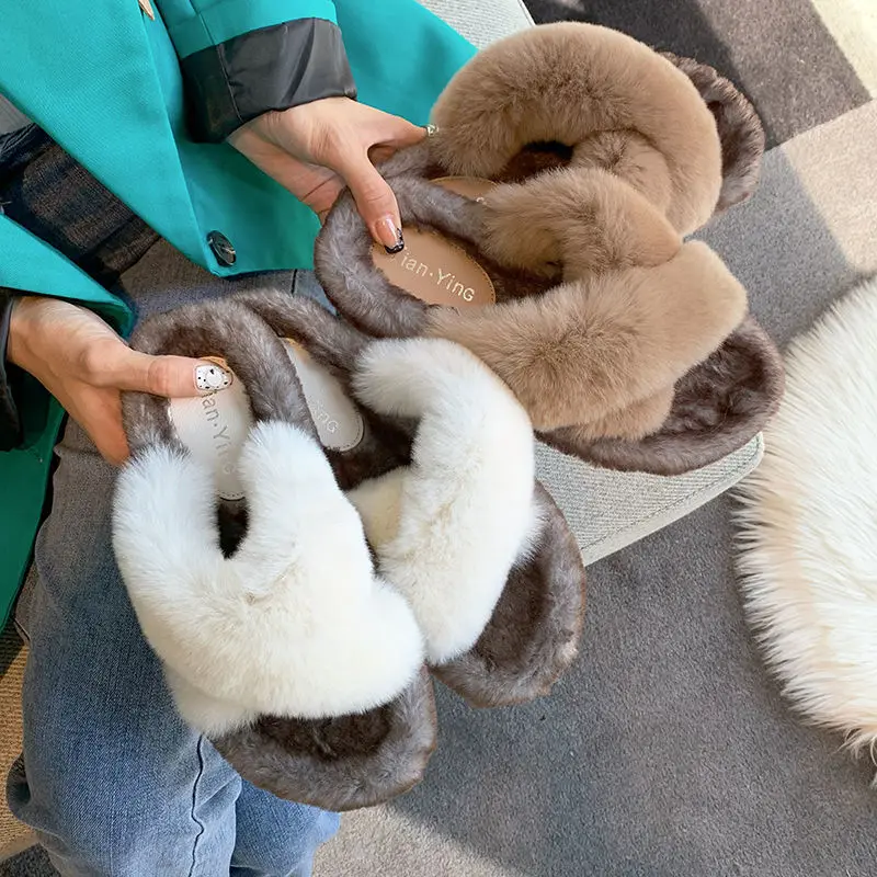 

Soft Plush Fur Women Fashion Cosy Winter Slippers Comfortable Warm Home Lazy Casual Shoes Cozy Slip On House Leisure Flats