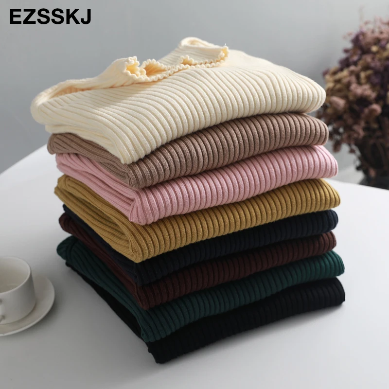 Повседневный базовый свободный свитер с воротником-стойкой на осень и зиму