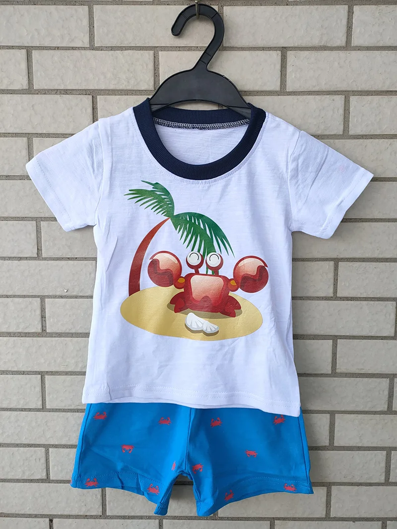

Summer Baby Boys Clothes Sets Cartoon Print O-Neck Short Sleeve Pullover T-shirt Elastic Waist Short Pant Kids Two Piece Set
