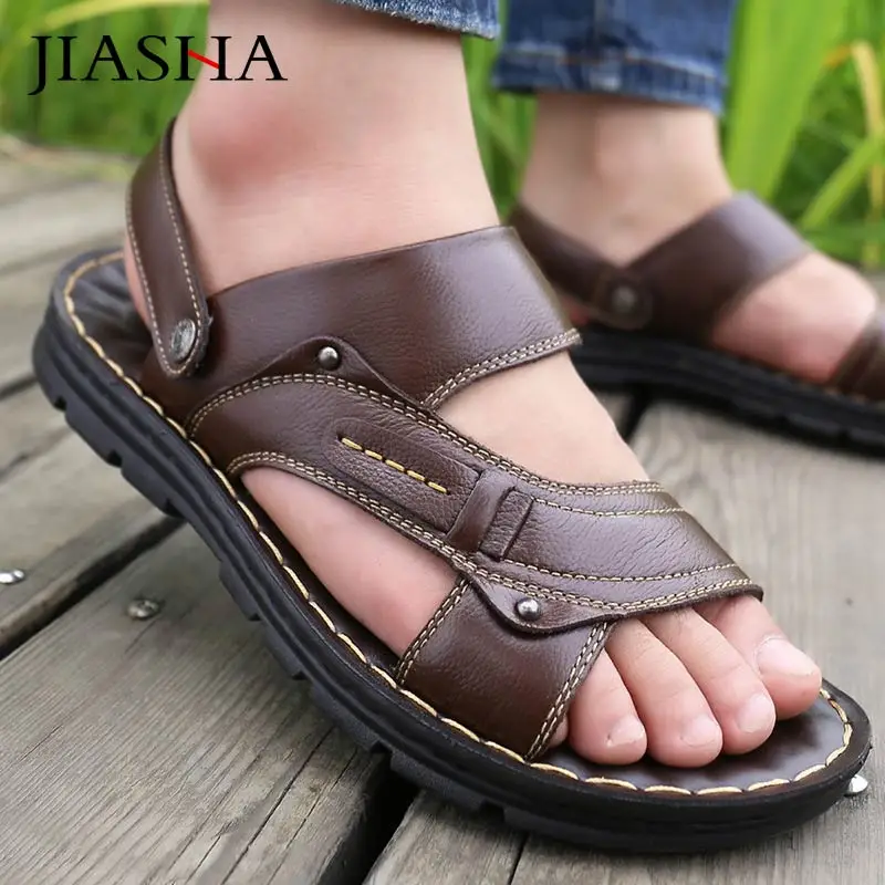 

Casual summer shoes men sandals 2022 leather men shoes solid beach sandals men slippers mans footwear zapatos de hombre