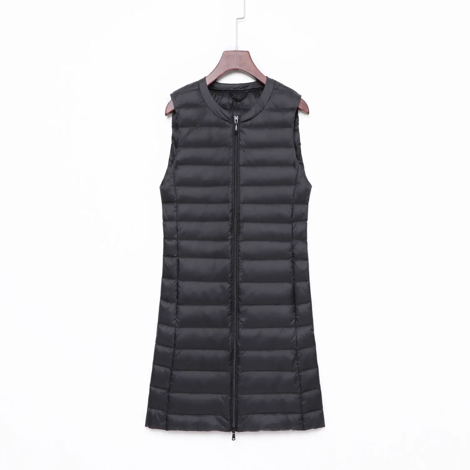 

Lightweight Down Vest Round Neck Zipper Mid-length Anti-season Women's Slim Vest White Duck Down Spring/Autumn Woman Jacket