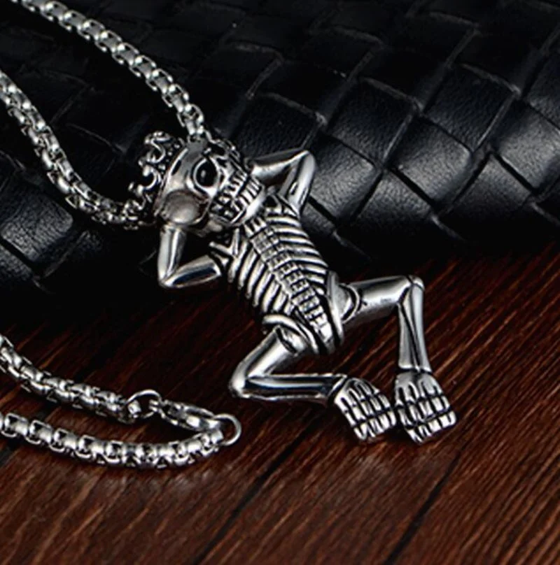 

Frog Punk Rock Necklace Men's Glamour Hip Hop Rock Style Black High Quality Metal Skeleton Skull Pendant Necklace Jewelry