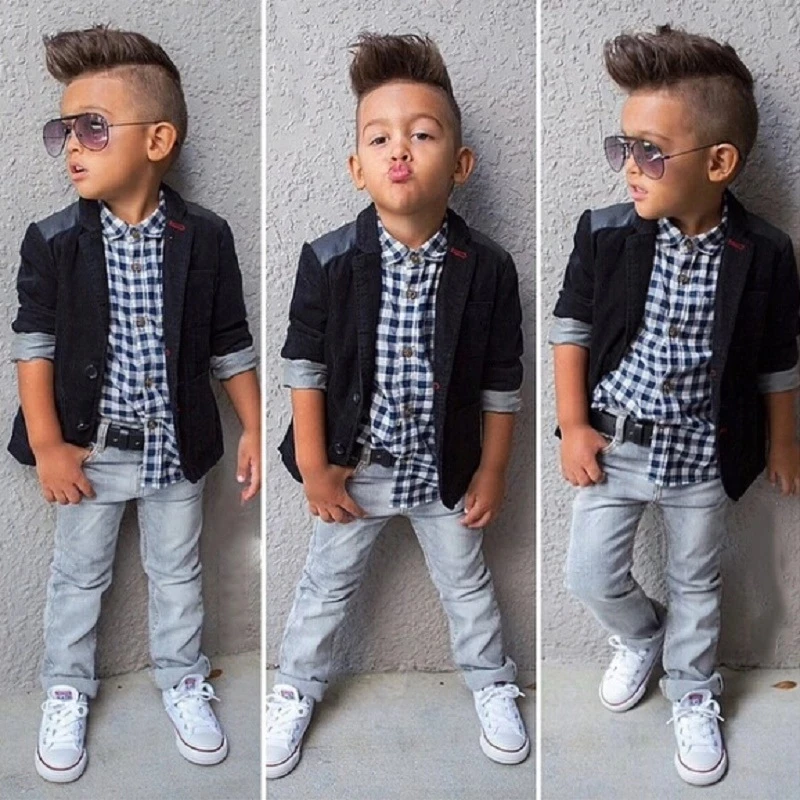 

3pcs New Baby Boy Clothes Sets Gentleman Outfits Suits For Kids 2023 Winter Lattice Tracksuit For Toddler Boy Clothes 2 -7 Years