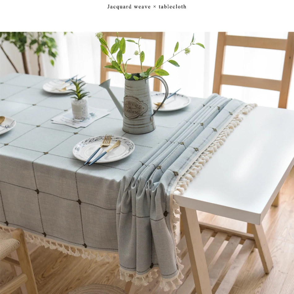 Плотная ткань вышивка клетчатая скатерть хлопок лен защита от пыли с клетчатым