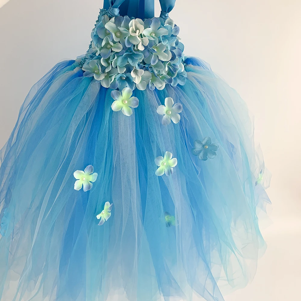 Причудливый костюм феи для детей платья девочек до щиколотки с цветком гортензии