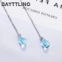 bayttling new 925 sterling silver luxury blue zircon tassel water drop earrings for woman fashion wedding couple jewelry gift