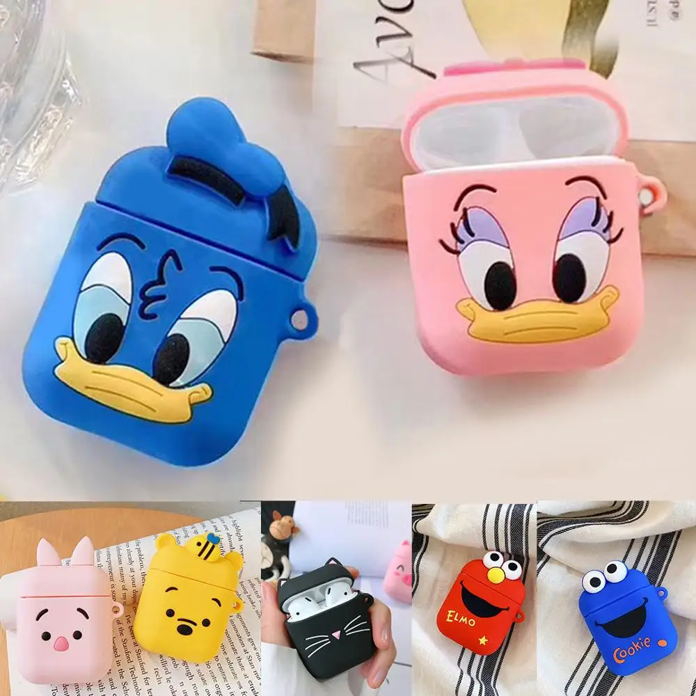 Чехол для airpods 1/2 с милой уткой и милым котом из мультфильма для air pods 2, силиконовый чехол, Bluetooth, беспроводной чехол для наушников
