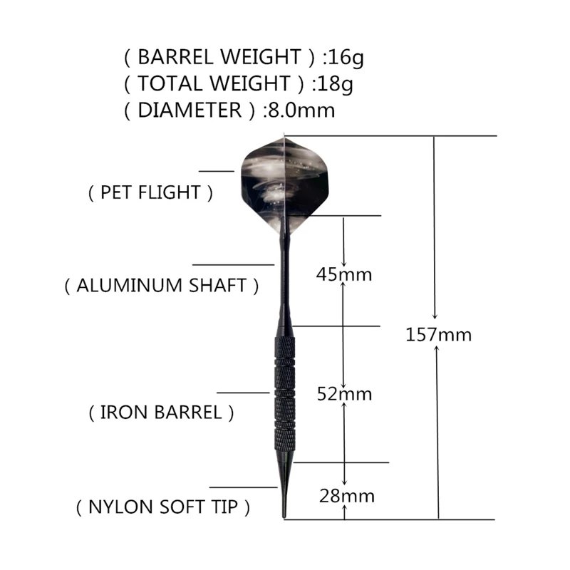 

12pcs Tip Darts Aluminum Shaft with 100 Nylon Soft Tips for Electronic Dartboard