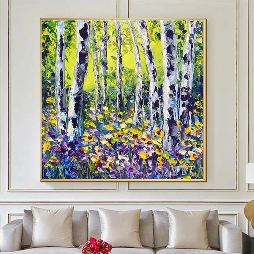 

No Framed Hand Painted Abstract Birch Tree Art Oil Painting On Canvas Real Hand-Painted Wall Decor Art Interior Home Decoration