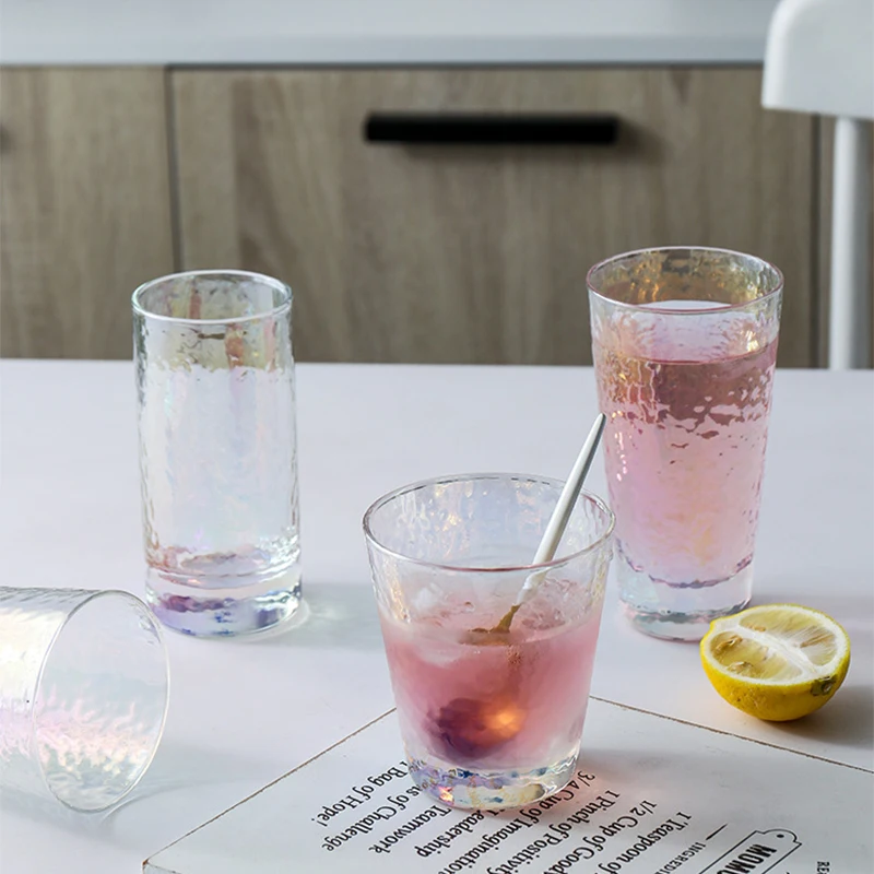 

Glass Cup Milk Coffee Fruit Juice Tea Cups creative Rainbow Clear Glass Gifts Colorful Japanese-style Household Wine Glass