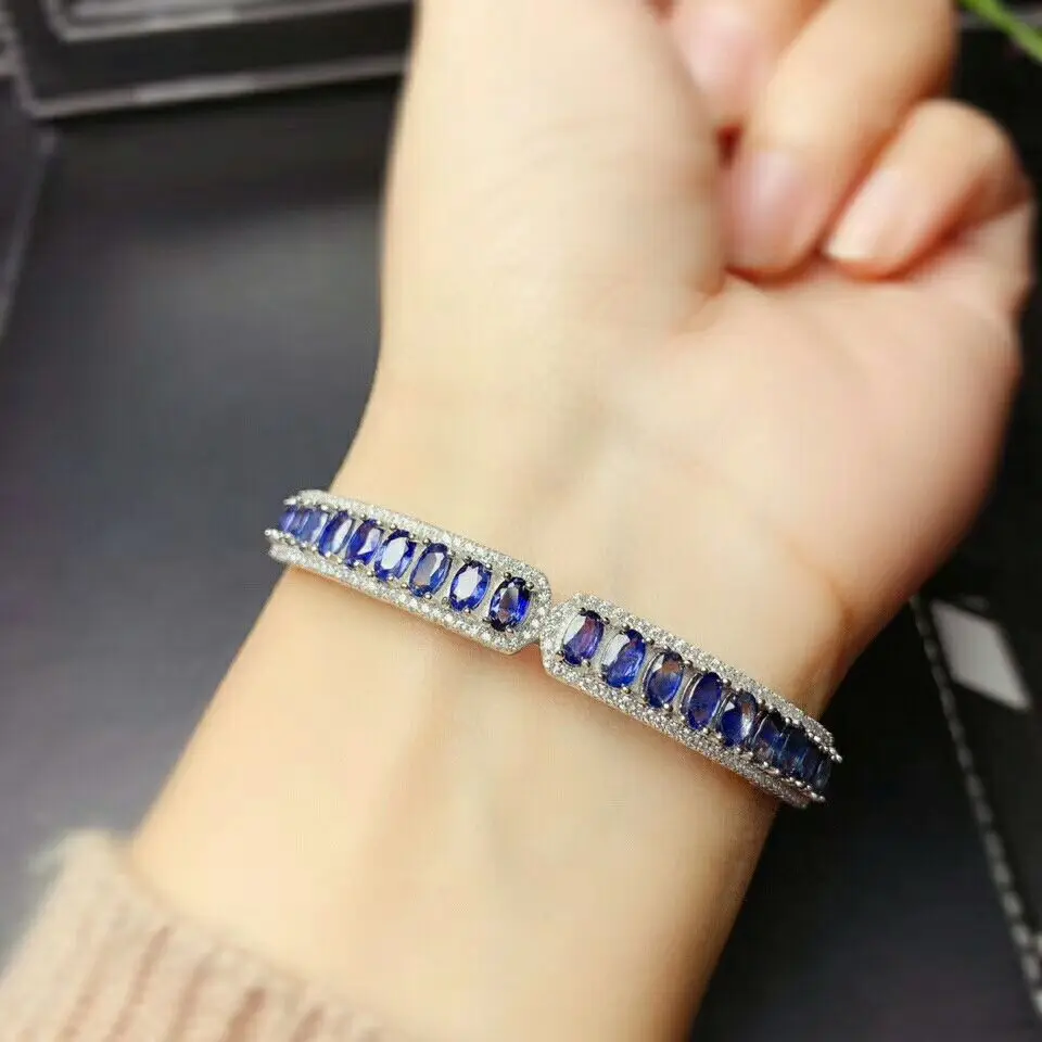 

MeiBaPJ 925 Sterling Silver Natural Sapphire Gemstone Bracelet for Women Fine Bangle Wedding Jewelry