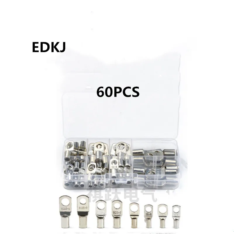 

60Pc SC6-25 Bare Terminals lug Tinned Copper Tube Lug Ring Seal Battery Wire Connectors Bare Cable Crimped/Soldered Terminal Kit