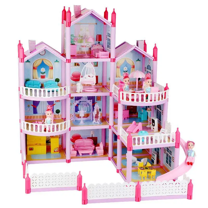 large size assembled diy cottage lighting villa model montessori 3d puzzle doll house set family castle villa children toys gift free global shipping