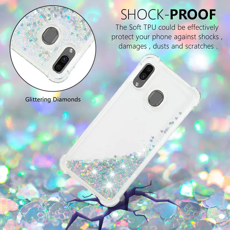 

For Samsung A20 Case Liquid Glitter Quicksand Phone Cover For Samsung Galaxy A20 A205 A205FN SM-A205FN Silicon Shockproof Cases