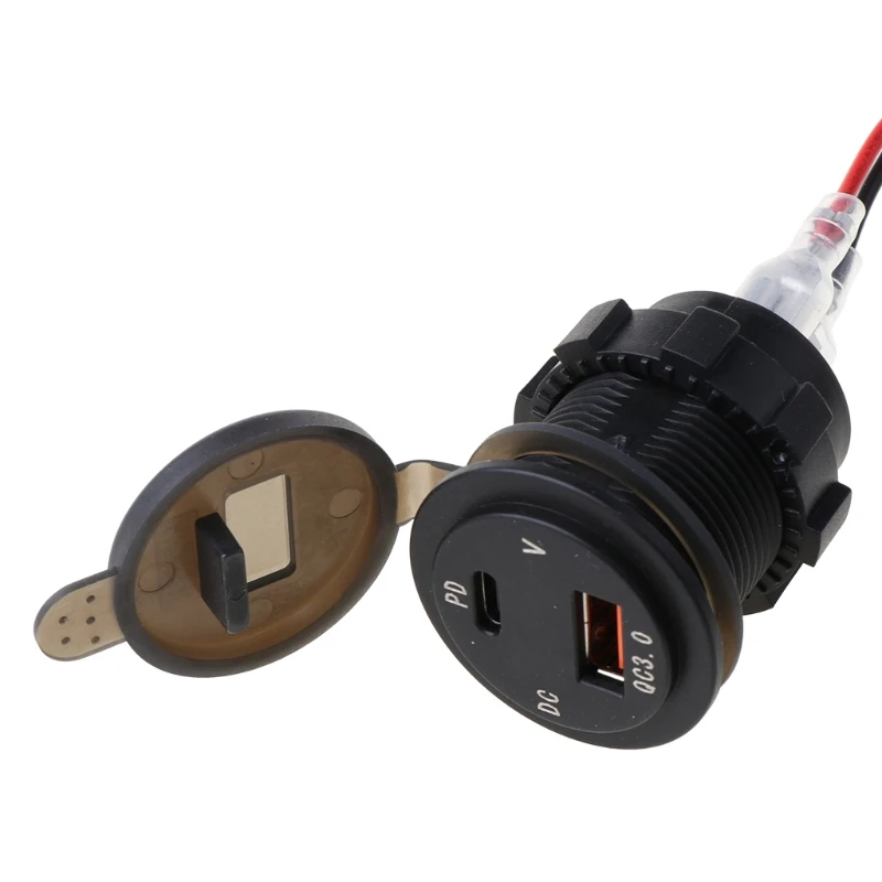 

IP66 Water Proof 12V DC Power Delivery QC3.0 Dual Type-c 5V 3A USB Motorcycle Cigarette Lighter Socket Charger Connector PD E56B