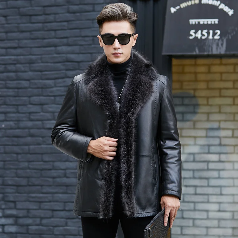 Мужская зимняя одежда из овечьей кожи с длинным рукавом на пуговицах |