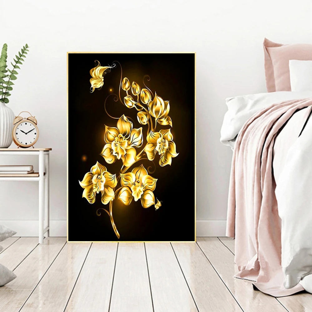 Diy 5d алмазная Картина золотой цветок круглая мозаика украшение дома вышивка узор