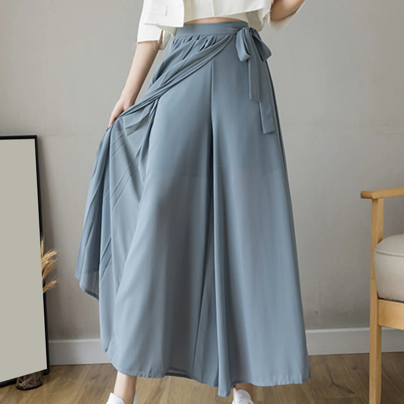 Женские шифоновые брюки Hakama повседневные широкие плиссированные в Корейском