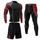 Комплект из 3 предметов, леггинсы для бега, спортивный костюм для фитнеса, Мужская футболка, трико, бодибилдинга, тренировочная быстросохнущая компрессионная спортивная одежда