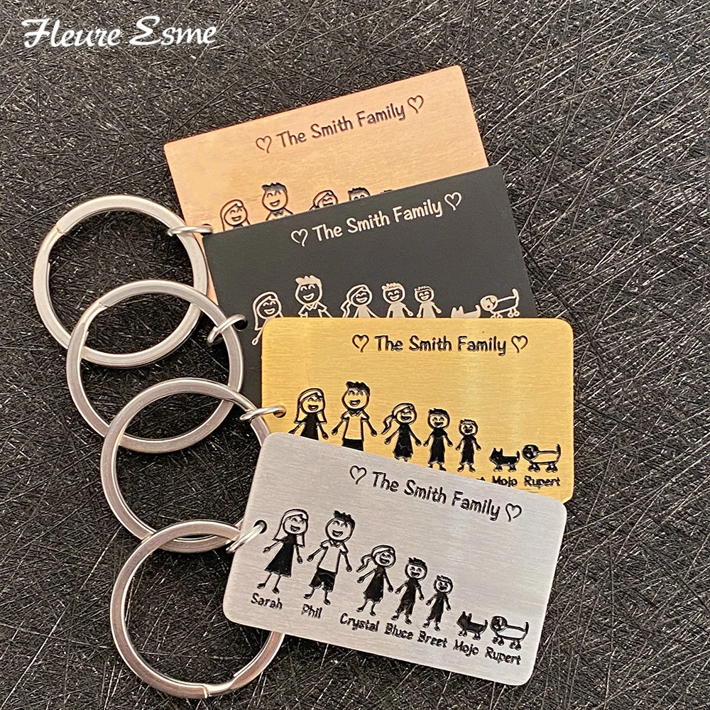Personalized Family Love Keyring Cute Keychain Customized Name Gifts for Parent Children Bag Charm Families Member Gift