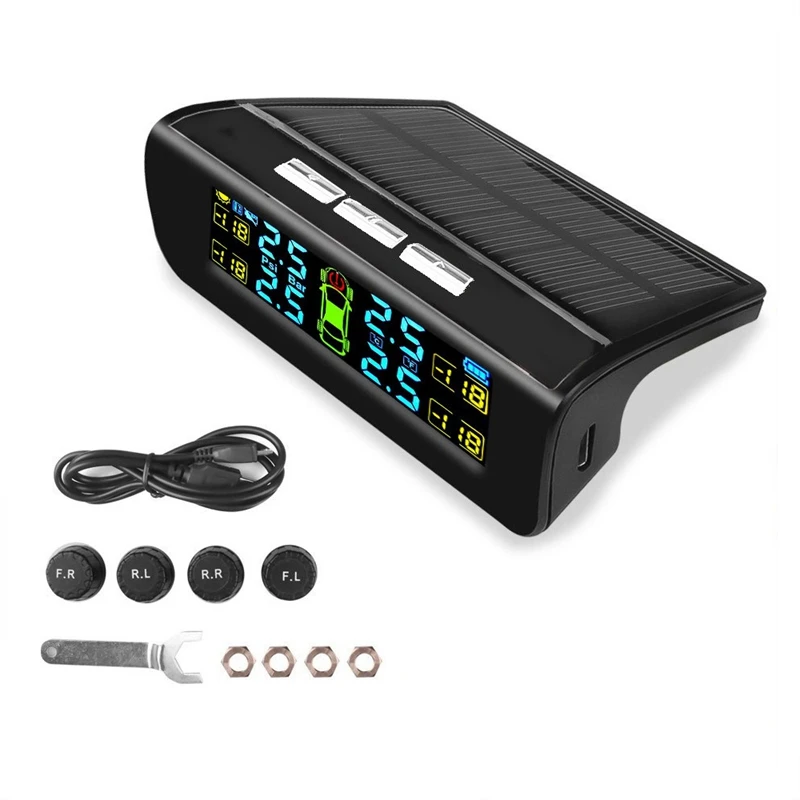 

Wireless Solar TPMS LCD Car Tire Pressure Monitoring System with 4 External Sensors Automatic Alarm System