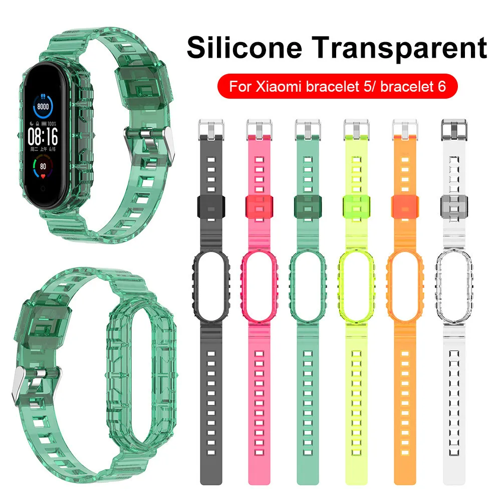 

Transparent Strap For Xiaomi Mi Band 6 MiBand 5 Band6 Band5 Candy Plain Color Full Protection Shockproof Frame Wristband Shell