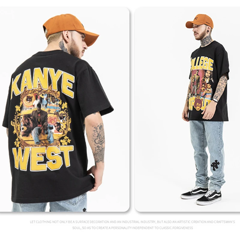 

Kanye Singer Character Print Men and Women Short-sleeved Tshirt Loose High Street O Neck Oversize Casual Tees